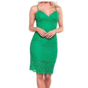 Bardot Green Lace Spaghetti Strap Midi Dress in green